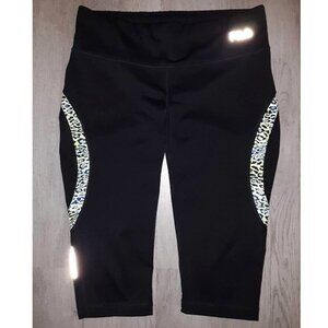 Fila Sport Running Cropped Capri Leggings Size Large Black Green Leopard Print